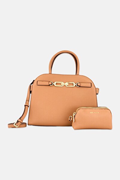 Anne Klein Women 2 Pcs Brand Logo Handbag With Purse, Brown