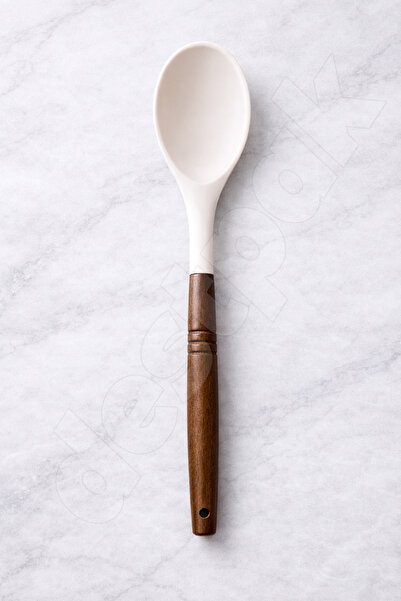 Destpak Akasya Strappy Silicone Spoon Wooden Handle Silicone Serving Spoon wi...