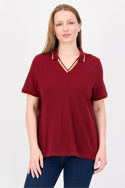 m&s collection Women Regular Fit Short Sleeve Solid Polo Shirt, Crimson