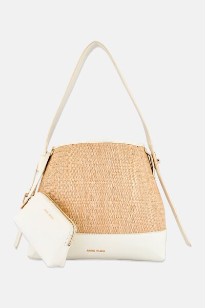 Anne Klein Women Woven Tote Bag With Pouch, Beige