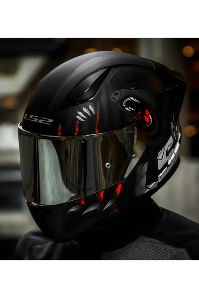 LS2 Rapıd 2 Race Clawn Mat Siyah-Gri-Kırmızı Kapalı Motosiklet Kaskı Gri Camlı