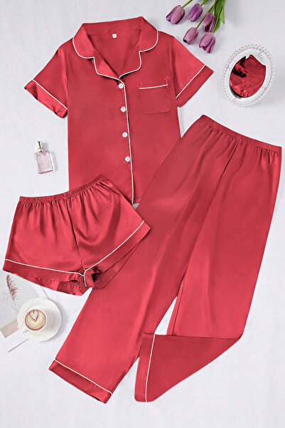 Sweet Dream 3 in 1 Pajama Set for Women Soft Silk Satin Sleepwear