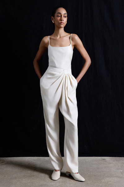 rue Ön Pileli Keten Karışımlı Ekru Pantolon