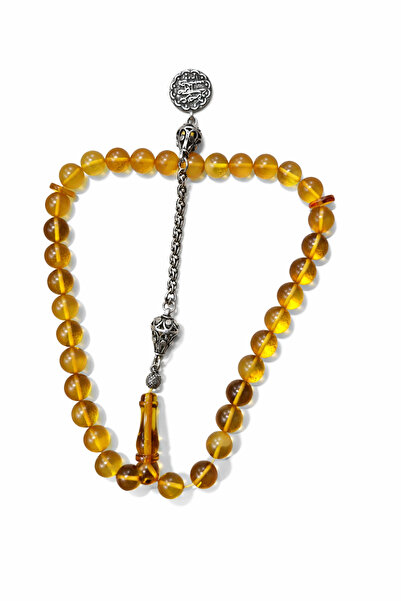BENKO Original Silver Tasbih with Tassel and Amber Beads. (9.20Mmx9.20Mm)