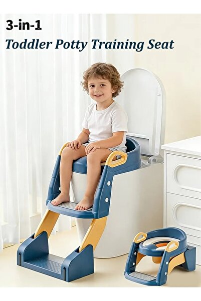 Generic Foldable 3-in-1 child potty training ring with ladder and sink, adjus...