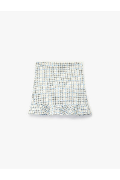 Koton Elastic Waist Ruffled Checkered Tweed Mini Skirt