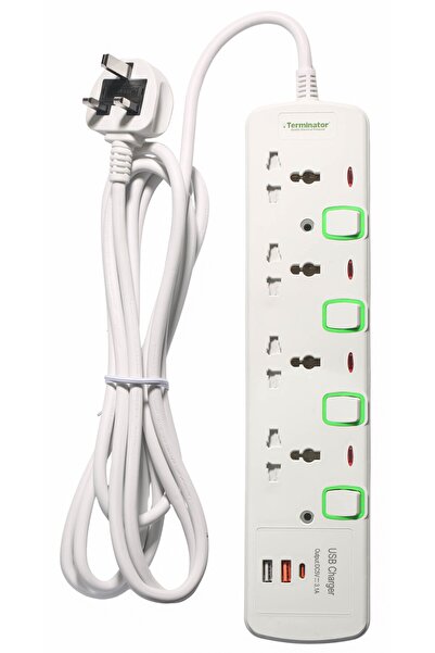 Terminatör Terminator Brand Universal Power Extension Socket with 3USB (A & C...