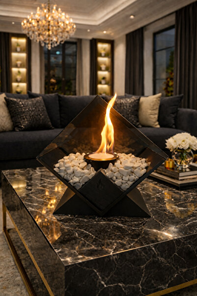 özgürce Şömine, Siyah, Füme Cam, Modern, Şık, Ev Dekor, Oturma Odası Aksesuarı