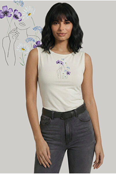 Kurun's Collection Мека блуза без ръкави с лодкаобразно деколте и розов и лил...