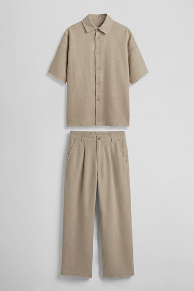 ablukaonline Set de bumbac piese pentru bărbați, cămașă și pantaloni, bej