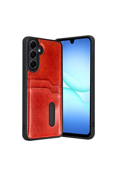 eco port حافظة جلدية لهاتف سامسونج جالاكسي A17 5G مع بطاقة سارة - اللون الأحمر