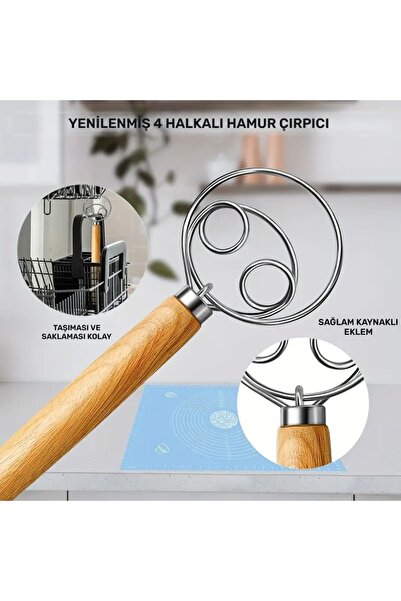 FeyzaDesign El Mikseri ve Hamur Karıştırıcı, Ahşap Saplı, Dayanıklı Metal Baş...