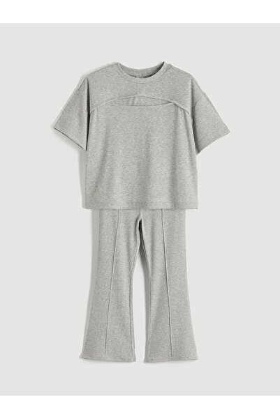 LC Waikiki مجموعة ميرال تي شيرت وبنطلون ضيق للفتيات بأكمام قصيرة باللون الرمادي