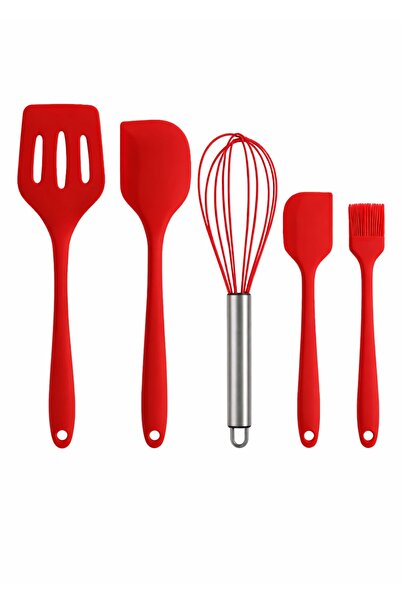 TSUMAB طقم أدوات مطبخ سيليكون أحمر فاخر - أدوات طهي مقاومة للحرارة وغير لاصقة
