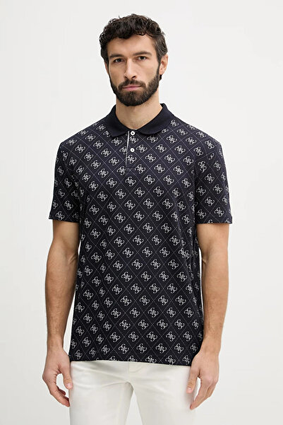 Guess Κοντομάνικο All 4G Ζακάρ Polo Collar Ανδρικό μπλουζάκι πόλο σε μπλε ναυ...