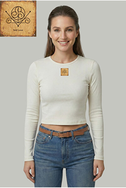 Kurun's Collection Self Love Pul cu imprimeu Țesătură moale guler rotund crop...