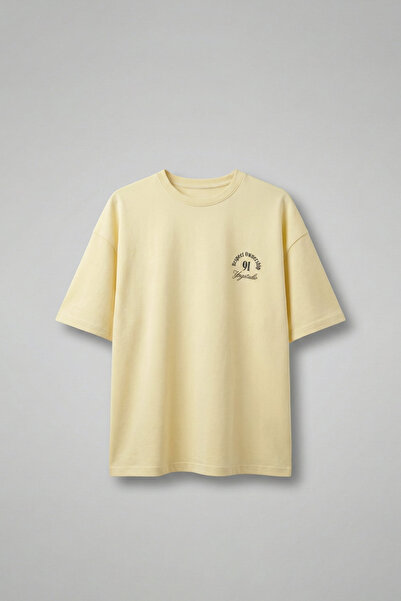 ablukaonline Ανδρικό μπλουζάκι oversized Washed Back με τύπωμα Κίτρινο