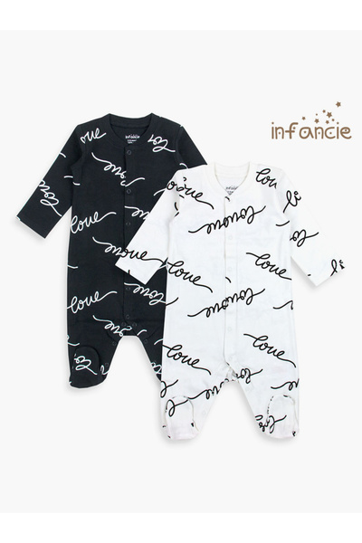 Infancie By Styli Pack of 2 - Text Print Footed Sleepsuit