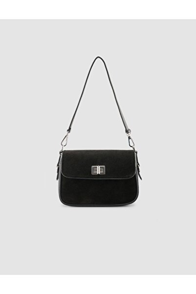 Cabani Black Suede Women's Bag with Turn-Lock Closure