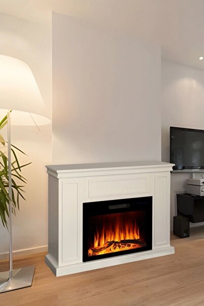 özgürce Beyaz Kasalı 118 cm Renkli Elektrikli Şömine, Bluetooth, Alev Sesi, W...