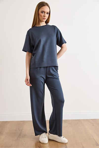 Olalook Women's Smoked Modal Buttoned Top and Short Sleeve Flowy Set Tkm-1900...