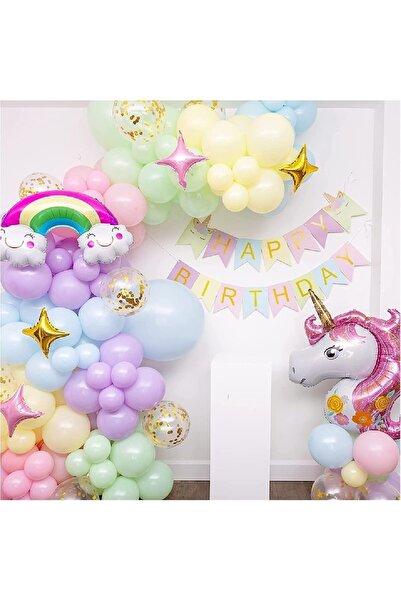 BKMC PARTY Rainbow Unicorn Themed Pastel Birthday Decoration Set with Balloon...