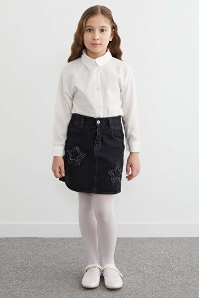 Fulla Moda Fusta din denim pentru fete, cu talie elastică, broderie cu stele ...