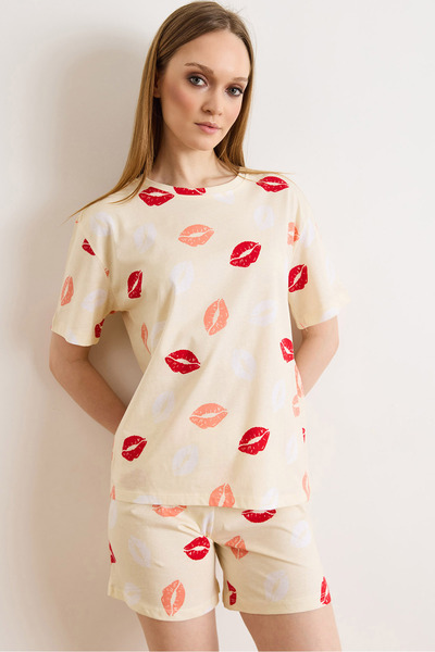 Olalook Women's Lip Cream 100% Cotton Shorts Pajama Set Pjm-00000027