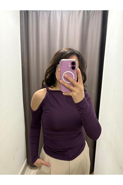 VENTUS MODA&ÇANTA Omuz Dekolteli Uzun Kollu Bluz – Mor & Siyah