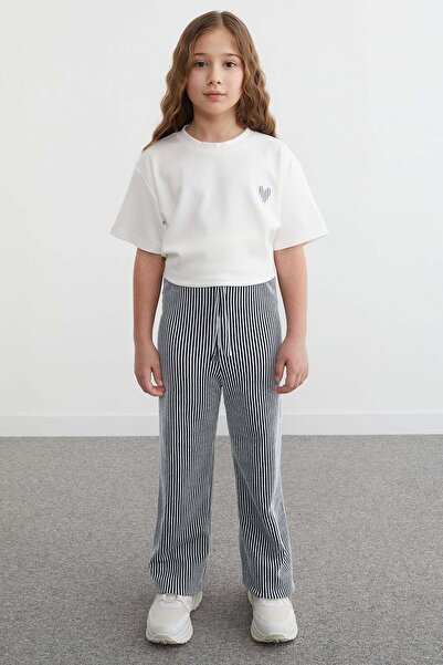 Fulla Moda Pantaloni Palazzo cu dungi și talie elastică pentru fete