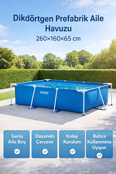 YILDIRIM OYUNCAK Dikdörtgen Prefabrik Aile Havuzu 260x160x65 cm | Dayanıklı Ç...