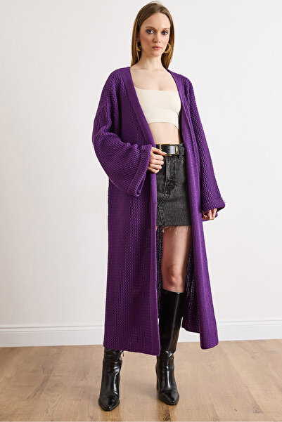 Olalook Women's Purple Cuff Folded Maxi Knitwear Cardigan Hrk-19000297