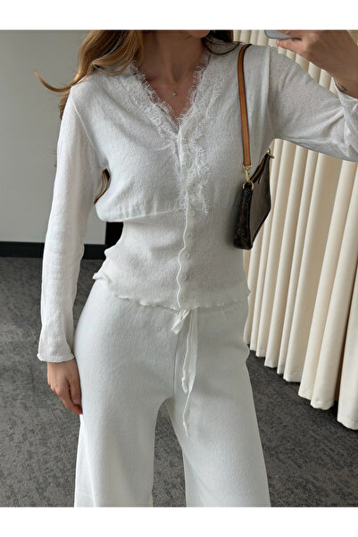 Laluvia Ecru Lace Double Knitwear Set - 2602