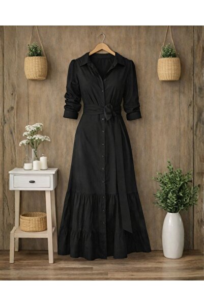 moda wanilia Women's Long Sleeve Skirt Ruffled Belted Tricotine Full Length S...