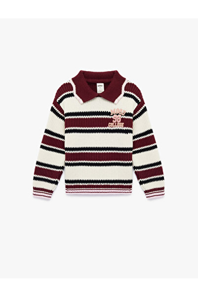 Koton Pulover tricotat cu guler polo bumbac cu mânecă lungă și detaliu brodat...