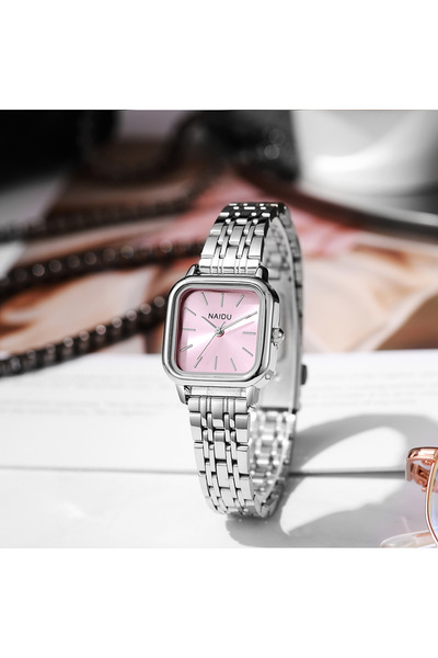 NAIDU Women's Minimalist Square Watch Silver Dial Stainless Steel Bracelet El...