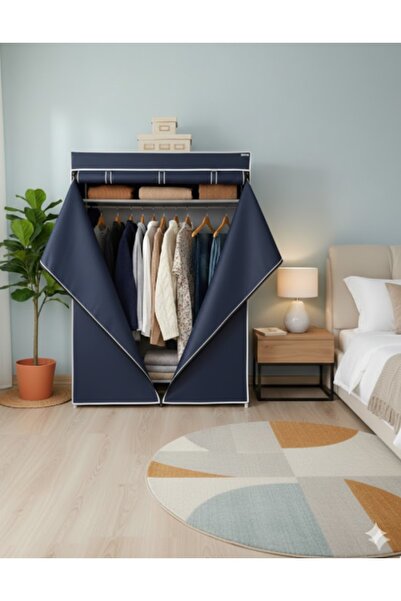 Missidea Basic Portatif Bez Dolap | Metal İskeletli Kumaş Gardırop Lacivert
