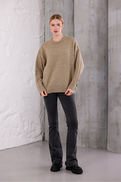 Moda Değirmeni Πουλόβερ Πλεκτό με Λαιμόκοψη Τύπου Βιζόν oversized MD1191-313-...