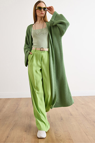 Olalook Women's Green Cuff Folded Maxi Knitwear Cardigan Hrk-19000297