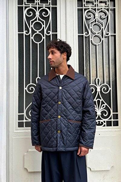 Flaw Wear Front Pocket Detail Quilted Jacket Navy Blue