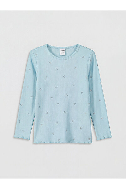 LC Waikiki Μπλουζάκι για κορίτσια με μπλε σχέδιο σε λαιμόκοψη ποδηλάτου