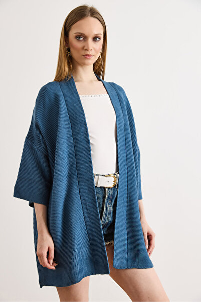 Olalook Women's Indigo Oversize Wide Fit Seasonal Knitwear Cardigan Hrk-19000482