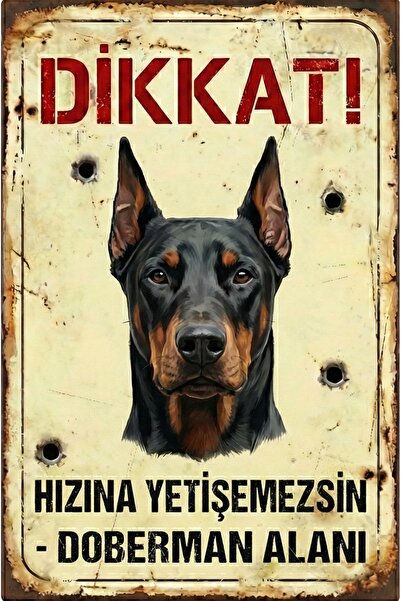 Iron Paws Dikkat Köpek Var - Doberman Pinscher Uyarı Levhası - Paslanmaz Meta...
