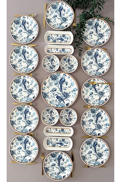 Yiğit Seramik Züccaciye Blue Kitchen Model 12 Kişilik 21 Parça Modern Kahvalt...