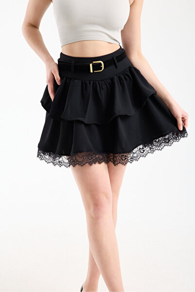 TheyYou curea bucăți dantelă Fustă mini cu pantaloni scurți detaliați talie î...