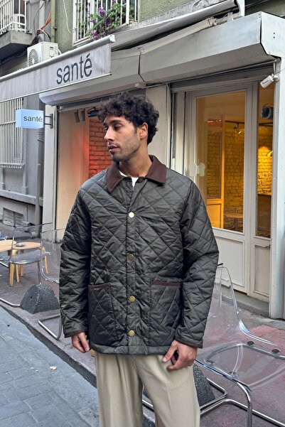 Flaw Wear Front Pocket Detail Quilted Jacket Khaki