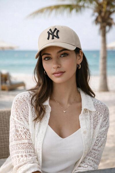 Wearflawless Unisex Beige Ny Embroidered Adjustable Hat, Baseball Hat, Women'...
