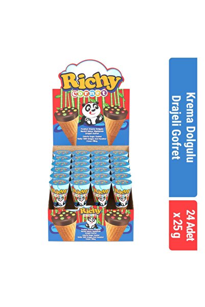 Bifa Richy Kornet Drajeli Fındık Krema Dolgulu Gofret 25 gr x 24 Adet