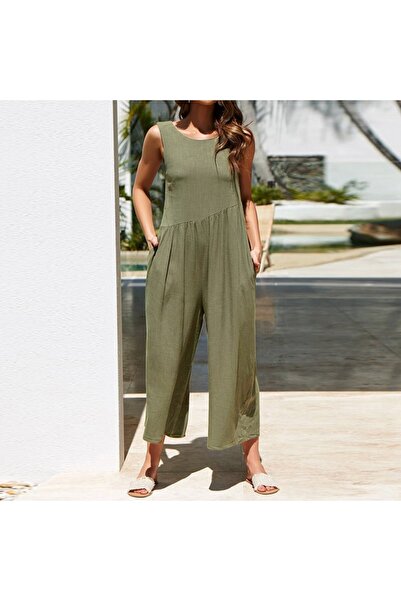 Toridas Günlük Sırt Dekolteli Salaş Kadın Tulum Keten Yazlık