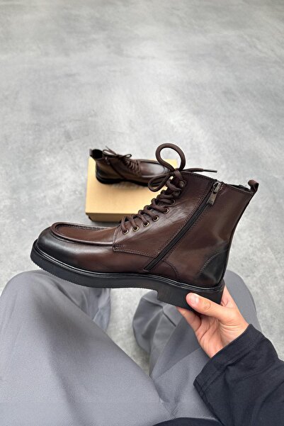 Flaw Wear Lace-Up Leather Boots Brown